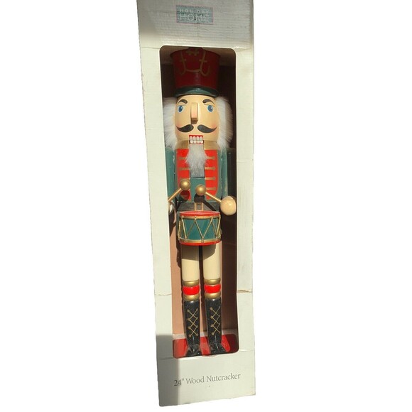 NIB Barn Find Vintage Large Nutcracker Drummer Soldier 25" Inch Tall Red/Green - Picture 1 of 10